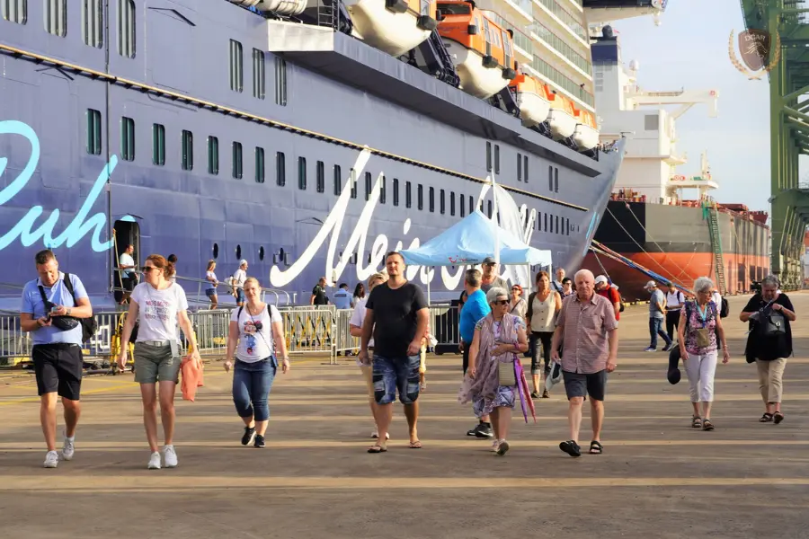 Cruise passengers disembark at Phu My Port